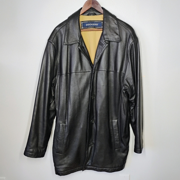 SOLD Dockers Black Lamb Leather Button Up Coat Jacket Mens Size Large - Picture 16 of 16